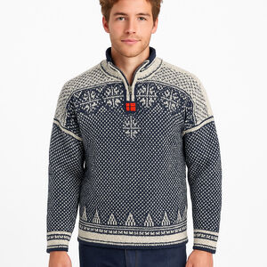 Vintage Devold Norway Wool Sweater L Nordic Quarter Zip 100% Pure New Wool Navy